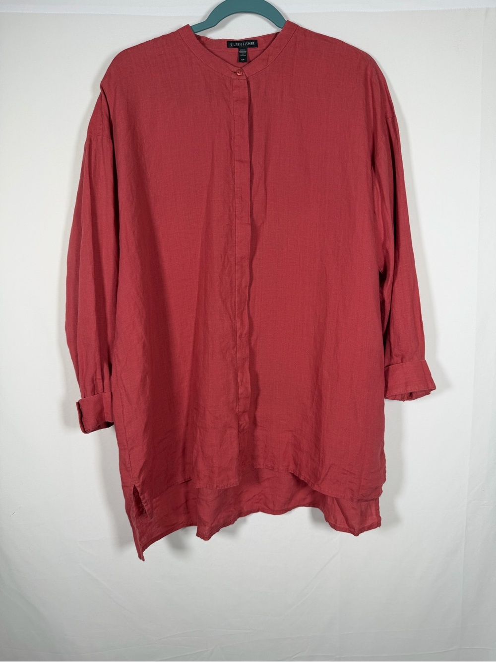 Eileen Fisher Oversized Chutney Organic Linen Mandarin Collar Shirt Sz XS